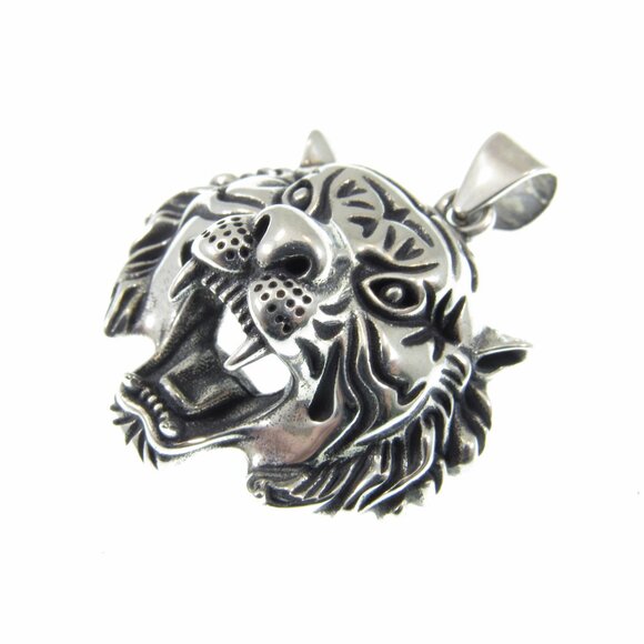 Solid 925 Sterling Silver Tiger Head Face Pendant, Spirit Animal Totem Jewelry - Picture 6 of 9